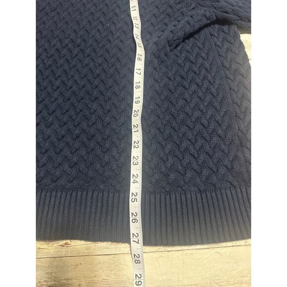 Banana Republic Organic Cotton Cable Knit Crewneck Sweater Men's Large Navy VTG - Picture 6 of 7